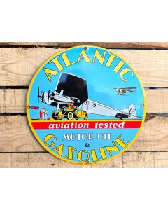 Atlantic Gasoline "Aviation Tested Motor Oil & Gasoline" - Plaque Émaillé