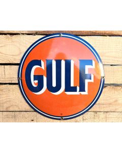 Vintage Gulf Oil Plaque Émaillée – Collectible Classique de Station-Service